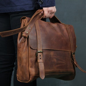 Leather messenger bag for men, Handmade leather briefcase, Leather laptop bag men, Personalized messenger bag, Leather satchel for men image 6