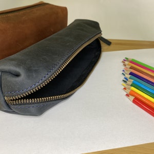 Personalised Leather Square Pencil Case, Custom Zipper Pouch, Custom Pen Case, Leather pencil roll, Paint Brush Holder image 7