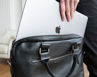 Bolso de cuero negro para computadora portátil, maletín de oficina, regalo para papá, regalo para el día del padre, bolso clásico, ideas para regalos de Navidad