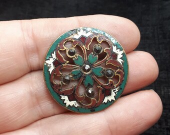 1 rare 19c champleve foil and gilt rococo button 22mm or 2.2cm diameter.
