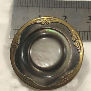 Antique carved grey pearl & brass button