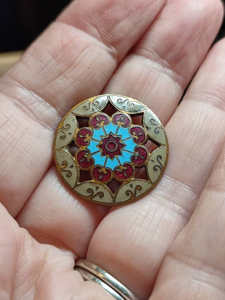 Antique Champleve Enamel Button - Etsy