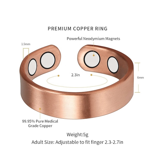 Magnetic pure copper adjustable ring with 4 high quality magnet,handmade,free UK delivery,Unisex ring,birthday gift,anniversary gift,gift