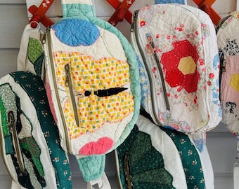 Vintage Quilt Bum Bag: Butterfly Fanny Pack, Cottagecore Style, yellow