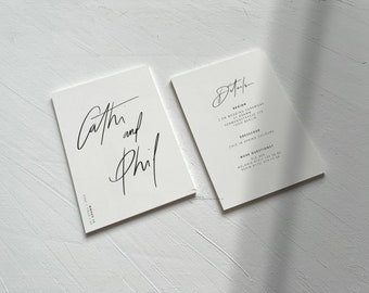 Einladungskarte zur Hochzeit mit handgeschriebener Schreibschrift, minimalistisches klares Design
