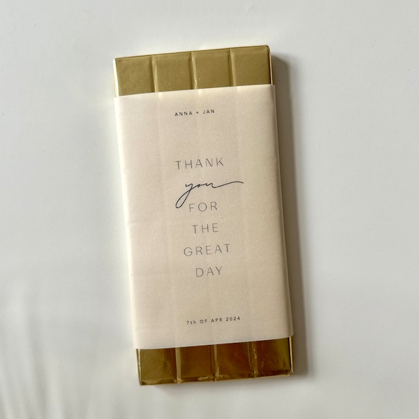 Dankeskarte Banderole für Schokoladentafel Hochzeiten/ Events, Gastgeschenk, personalisiert
