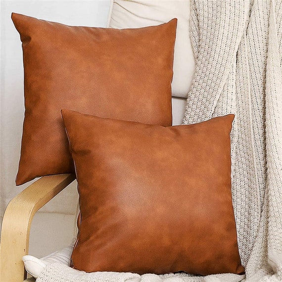 Farmhouse Style Pillowcase for Bedroom Living Room Sofa Brown Pillows Leather Accent Throw Pillow Cover 14x23 inch