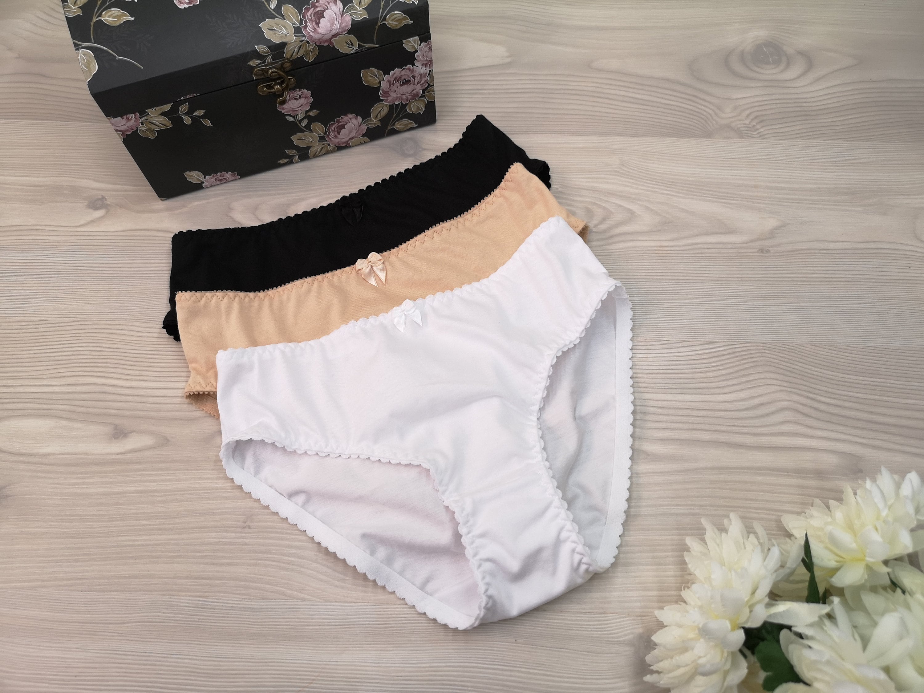 3PCS SET 100 Organic Cotton Comfy Ladies Hipster Panties With Cute Bow Women