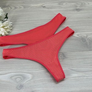 2PCS 100% Organic Coral Cotton Comfy Ladies Thong Panties Women&#39;s Underwear Handmade Bridal Lingerie
