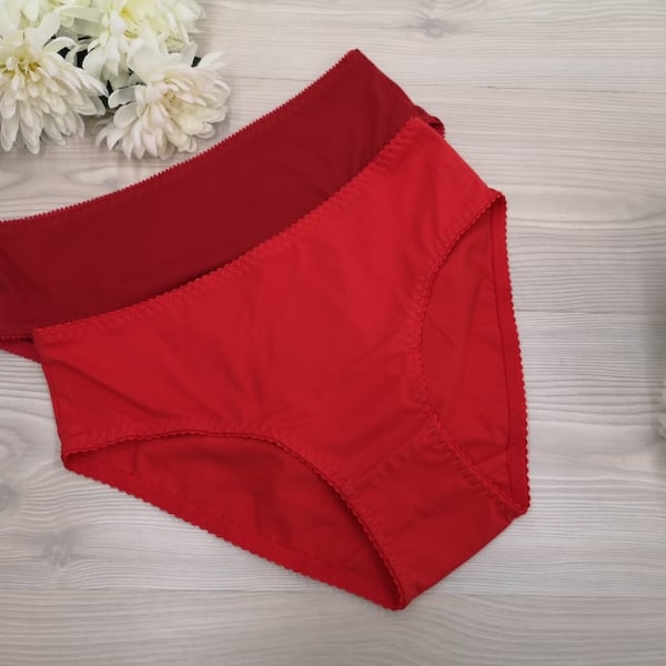 2PCS SET 100% Organic Cotton Red Comfy Ladies Hipster Panties Cute Cotton Women's Underwear Handmade Panty Lingerie Sweet Bridal Gift