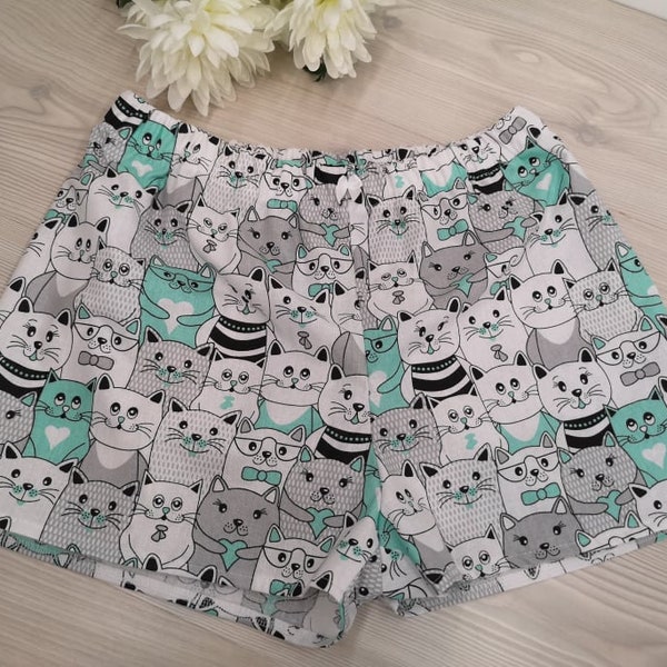 1PCS 100% Pure Cotton Mint White Cats Comfy Ladies Hipster Sleeping Shorts With Cute Bow Women's Underwear Handmade Lingerie Bridal Gift