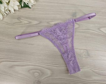Lilac Adjustable straps low waist string panty Comfy Ladies String Panties Women's Underwear Handmade Bridal Lingerie