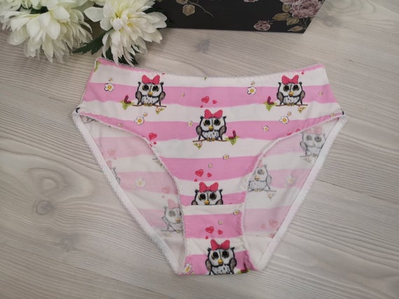 1PCS 100% Organic Cotton Elastic Comfy Owl Ladies Hipster Panty Cute Women's  Underwear Handmade Panty Lingerie Bridal Gift 