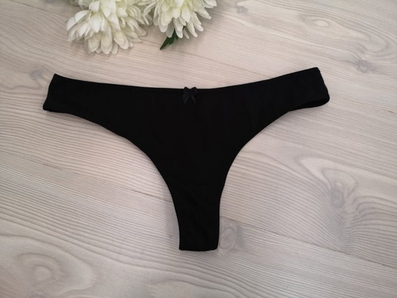 1PCS 100% Organic Black Cotton Comfy Ladies Thong Panties With Cute Bow Women's  Underwear Handmade Bridal Lingerie 