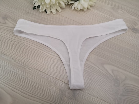 1PCS 100% Organic White Cotton Comfy Ladies Thong Panties With Cute Bow  Women's Underwear Handmade Bridal Lingerie 