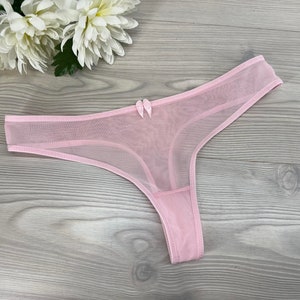 Tulle Cute 1PCS Pink Comfy Ladies Thong Panties With Cute Bow Women&#39;s Underwear Handmade Bridal Lingerie