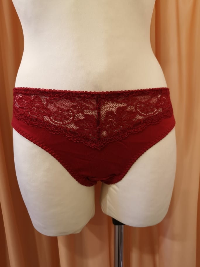 1PCS 100% Organic Cotton Bright Red Soft Lace Ladies Romantic Hipster Panty  Cute Women's Handmade Bridal Lingerie 