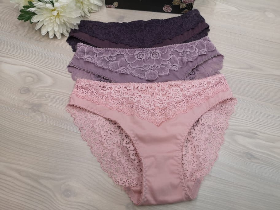 3PCS SET 100% Organic Cotton Elastic Soft Lace Ladies Romantic