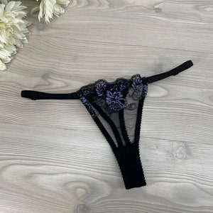 Black Adjustable straps low waist String panty Comfy Ladies String Panties Women&#39;s Underwear Handmade Bridal Lingerie