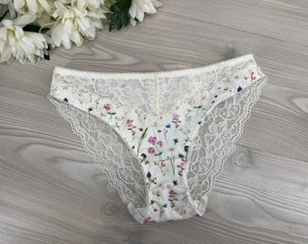 GOTS certifié 1 pièces 100% coton biologique fleur dentelle douce dames romantique Hipster culotte mignonne femmes à la main Lingerie de mariée