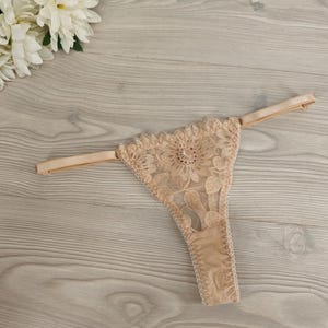 Beige Adjustable straps low waist String panty Comfy Ladies String Panties Women&#39;s Underwear Handmade Bridal Lingerie