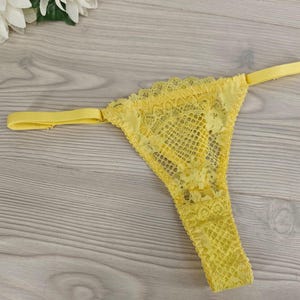 Yellow Adjustable straps low waist string panty Comfy Ladies String Panties Women&#39;s Underwear Handmade Bridal Lingerie