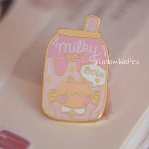 Milky Boba Pin | enamel pin kawaii neko cat cute bubble tea