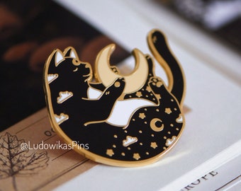 The Cat and The Moon Enamel Pin | Starry Stars Neko Magic