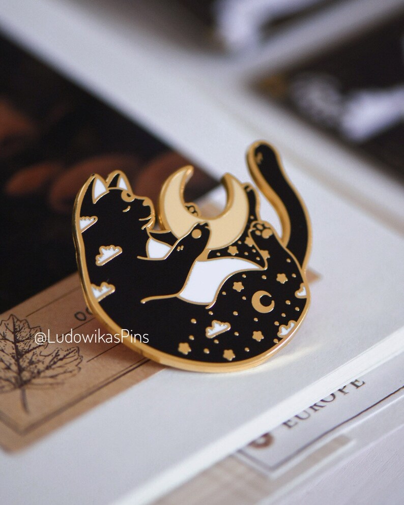 The Cat and The Moon Enamel Pin | starry stars neko magic