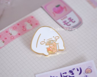 Momo Juice Onigiri || Peach juice riceball peach kawaii japanese japan pastel enamel pin pink gold