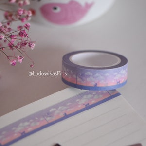 Sunset Cat Washi Tape || Lila Pastell Wolken koinobori kawaii bujo planner