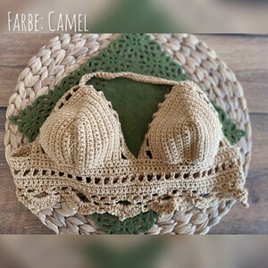 Confectionné à la main sur commande en Bavière ; crop top 100 % lin, top crocheté aux multiples possibilités de porté, tenue d'été, top de laitière image 10