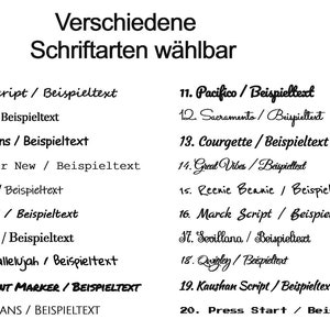 May include: A list of 20 different fonts with example text in each font. The fonts are numbered 1 through 20. The text is in German and says "Beispieltext".