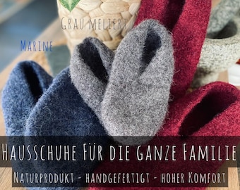 Filzschuhe ohne Sohle aus reinster Schurwolle handgefertigt aus Bayern - Hausschuhe, Gästeschuhe für  warme Füße - Personalisiertes Geschenk