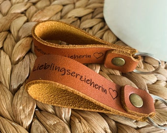 Handgefertigt aus Bayern - Schlüsselanhänger inkl. Gravur aus Sattlerleder mit deinem Bild und Text / personalisiertes Geschenk  Schutzengel