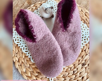 Felt shoes with raised shaft in two individual colors made from purest new wool // Gift for him and her //