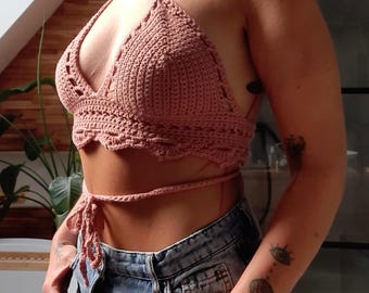 Handmade to order in Bavaria; crop top made from 100% linen, crochet top with various wearing options, summer outfit, Milkmaid top