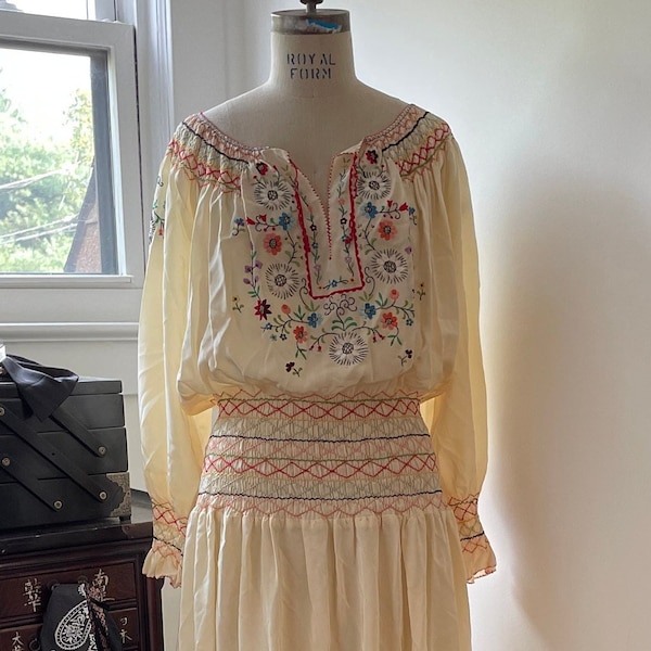 Vintage 1990s Embroidered Silk Dress | Norma kamali OMO - Labeled Size Medium - Closer to Medium/ Large