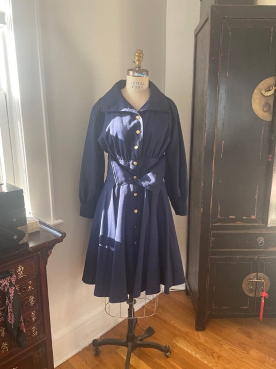 1980's Corseted Royal Blue Coat Dress! Gold Butto… - image 8