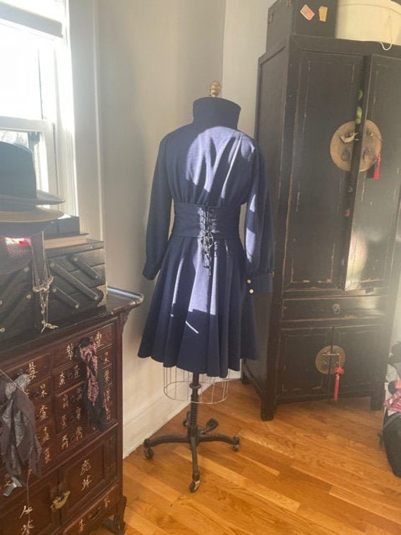 1980's Corseted Royal Blue Coat Dress! Gold Butto… - image 1