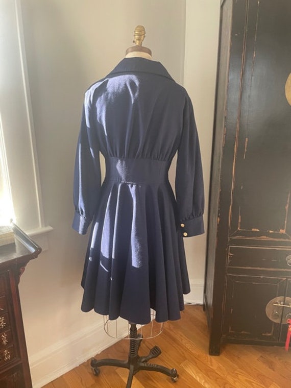 1980's Corseted Royal Blue Coat Dress! Gold Butto… - image 9