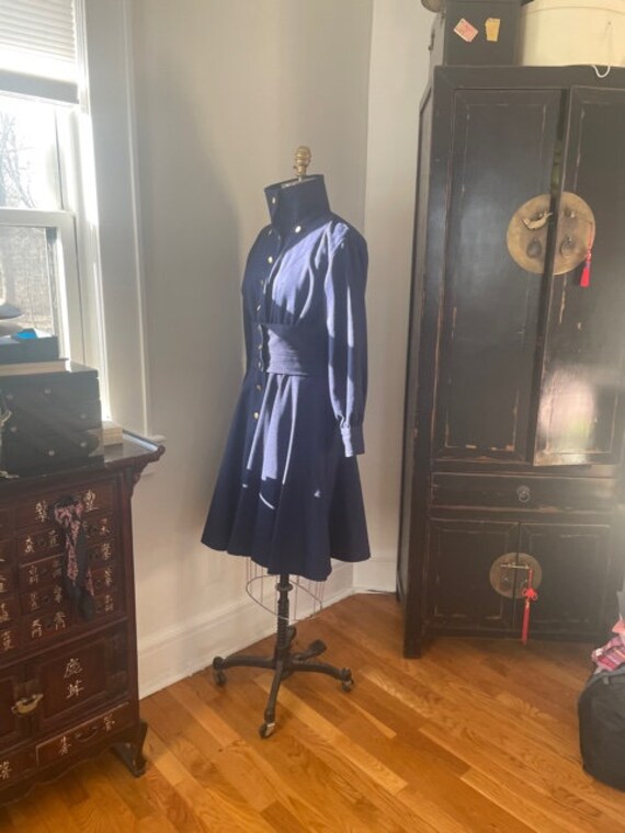 1980's Corseted Royal Blue Coat Dress! Gold Butto… - image 3