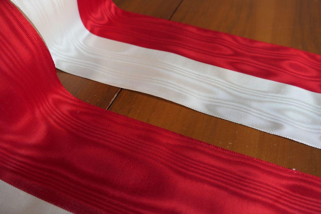 Very Wide Ribbon Gorgeous Lot of Very Wide Antique Belgian Moiree Ribbons Red White 11 ...