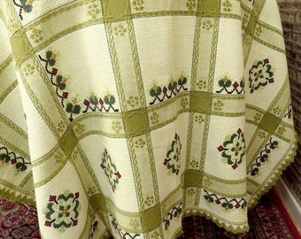 Collectors Large Art-Npoveau Cotton Tablecloth Woven Grid Hand embroidered 92x46"