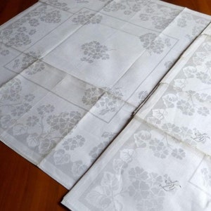 6 Rare Unused Artdeco Collectors Linen Damask Napkins w Rose Stripes Initials KD 25x23"