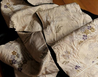 From Collection Noble Vintage Original Japanese Silk Obi Kimono Belt Beige Colored Landscape