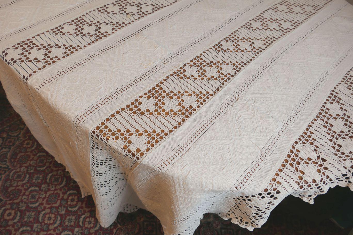 Rare Fantastic White Handmade 1880 Crochet Bedspread Waffle