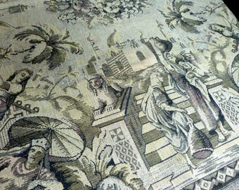 Wunderschöne gewebte grau/grüne Tischdecke ägyptische Szenen 155x145 cm