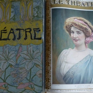 Le Theatre 1909 Bound Art-Nouveau Frontispiece Goldprint Magazines 300+ Pages Actresses Portraits