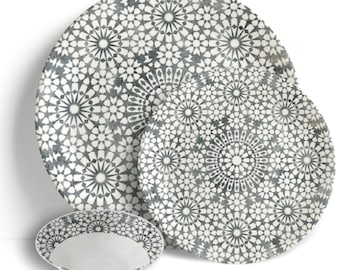 Roma Pebble - 18pc Dinner Set - Ceramic Porcelain China